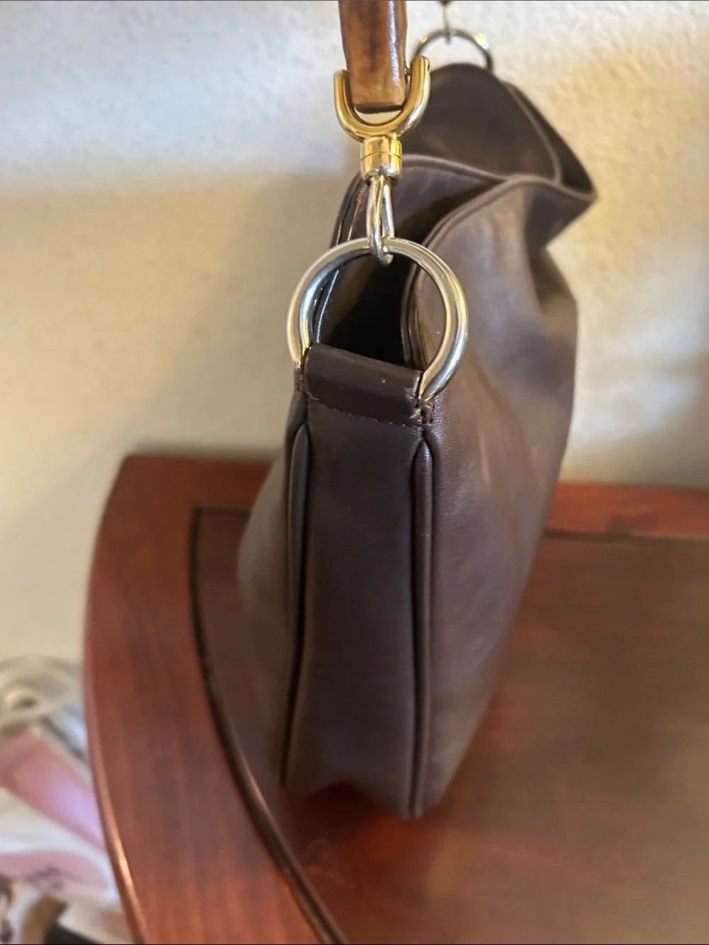 Gucci Brown Leather Hobo Bag with Bamboo Handle